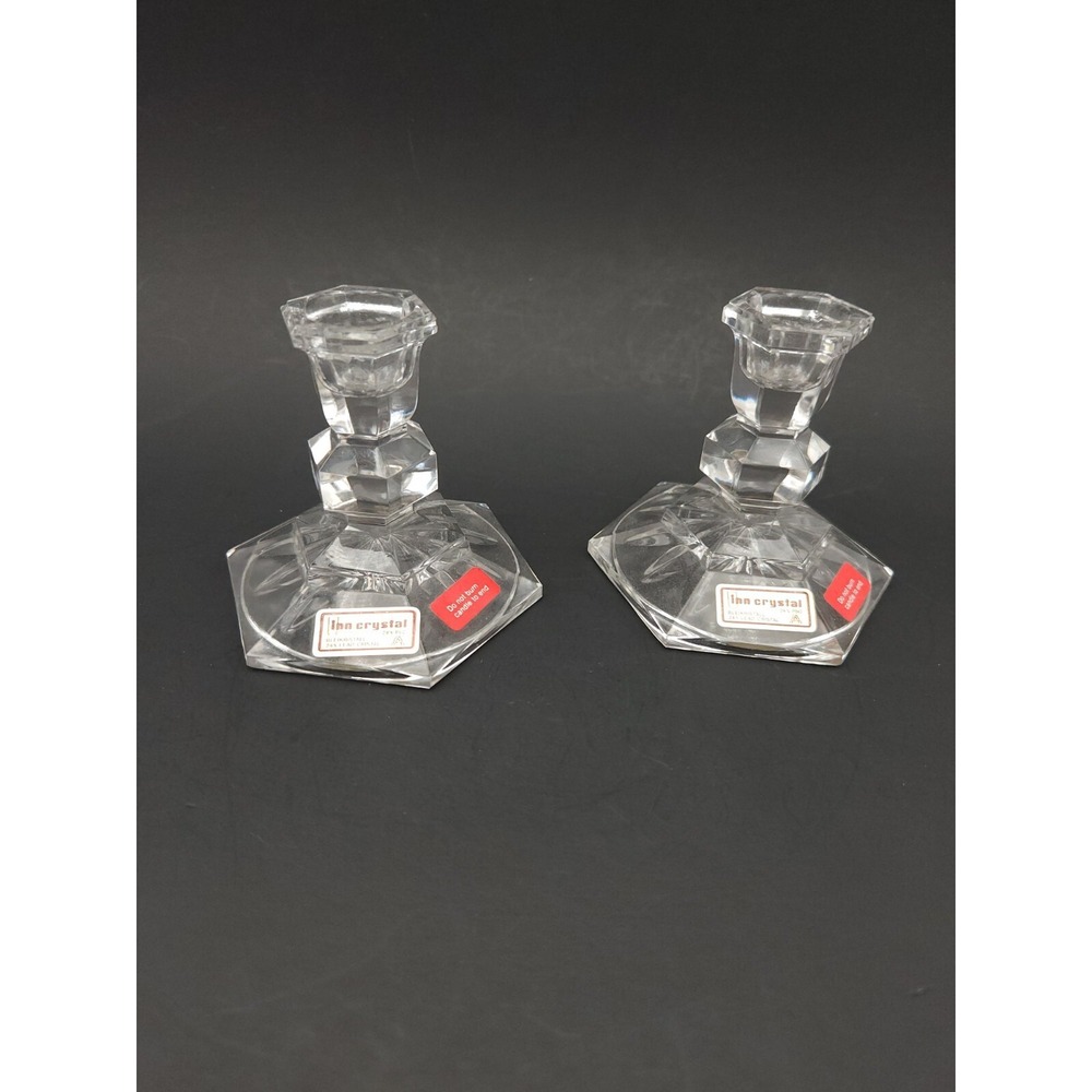 Set‎ of 2 Vintage Inn Crystal 24% lead crystal candle holder pair Bleikristall
